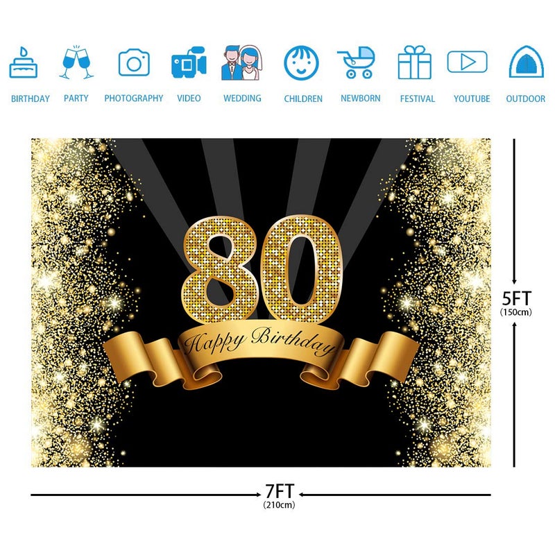 Ticuenicoa Happy 80th Birthday Backdrop Gold 80 Birthday Background 7x5ft Glitter 80th Birthday Backdrops for Party Photography 80 Years Old Decor Eighty Birthday Party Banner 80 Photo Booth Props - Image 5